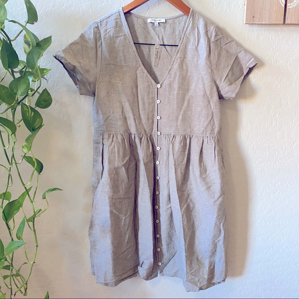 Madewell Light Gray V-Neck Midi Dress